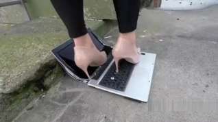 Online film Laptop crushed stamped on and destroyed in High heels