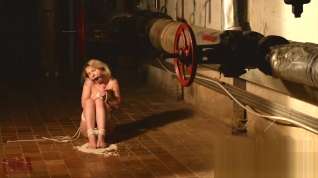 Online film Kate in the cellar tiptoeing and kneeling on beans