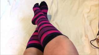 Online film Sexy Teen Sock Tease in Pink and Black Knee High Socks - Cute Feet