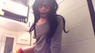 Online film nerdy hipster transgirl covering herself in lube