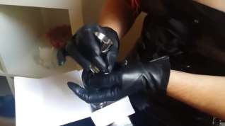 Online film touch of fine black soft leather gloves