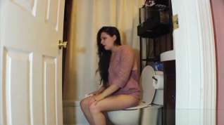Online film Brunette woman has diarrhea on private toilet