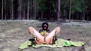 Online film Velena is naked in the forest. Torture with genital pegs.