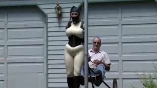 Online film rubber doll jewell in TIGHT corset and white catsuit