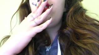Online film Hot Chubby Brunette Teen Smoking Cork Tip Cigarette in Bright Red Lipstick