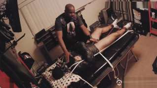 Online film Table Bound milking of muscle slave after several days of chastity