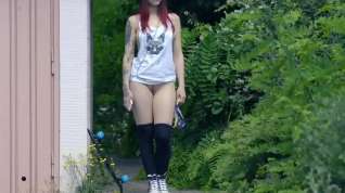Online film Skater Girl in the Public walk over the Street Musicvideo