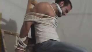 Online film Mark Legnaro tied up and cleave gagged in tight jeans to a chair otm gagged