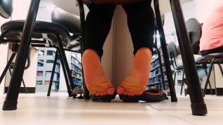 Online film Candid Hispanic student shoeplay