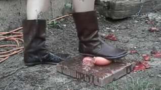 Online film boots stomping fruit