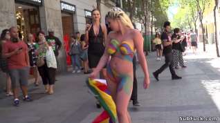 Online film Huge tits painted blonde caned in public