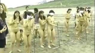 Online film japanese nude girls splitting a watermelon with a stick while blindfolded