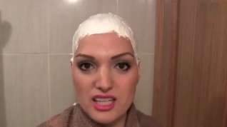 Online film Cute girl headshave with cream and razor