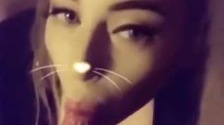 Online film Whore (Amelia Skye) tit fucks and sucks cock outdoors on Snapchat