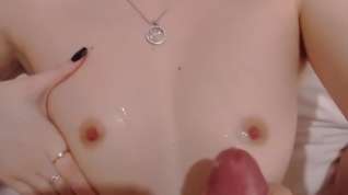 Online film Young girls makes a handjob till he cums on her nipples (POV, Small tits)