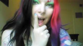 Online film Goth girl plays with her mouth and spits