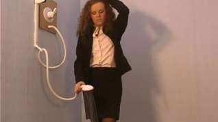 Online film girl showers in business suit