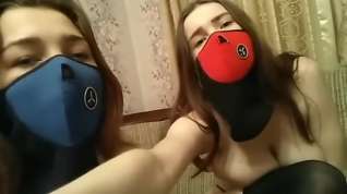 Online film Russian girls in masks with big Tits show off their underwear. and naughty.