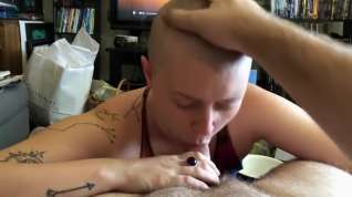 Online film Shaved head girl sucks dick and chokes on huge cum load
