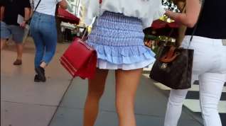 Online film candid voyeur gorgeous model in blue ruffle skirt
