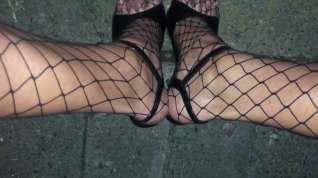Online film Outdoor Cum on Feet in High Heels & Fishnet Catsuit