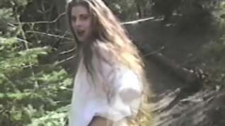 Online film Long hair brunette strips & flashes in woods full bush