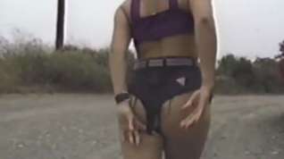 Online film Blonde girl jogs & strips naked outdoors on road