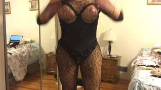 Online film Deanna CD doll strips down to black bodystocking