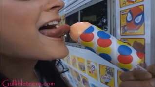 Online film icecream truck teen cheerleader gets pounded and first taste of cum and swallow and facial