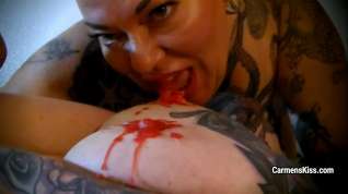 Online film Mistress Carmen De La Vega trickles girl's pierced tits with lamp-wax
