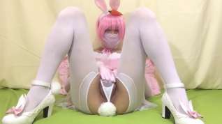 Online film Pink bunny vibrator play crossdresser solo