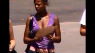 Online film Candid boobs: slim busty black women (purple brown tops) 4