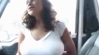 Online film Showing her big tits in the car