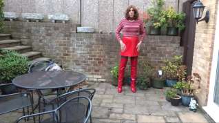 Online film Alison - Piss and Cum in Red PVC Skirt and Thigh Boots