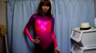 Free online porn Crossdresser in pink metallic leotard