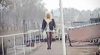 Online film Down down - vintage blonde tight denim jeans strip dance