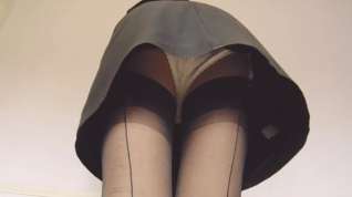 Online film Black leather miniskirt stockings and panties