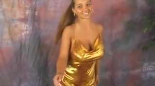 Online film Christina model golden dress
