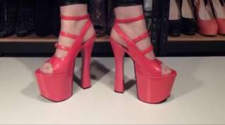 Online film 8 inch high heeled red platforms