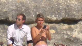 Online film Topless blonde strip tease lingerie seethrough beach exhib