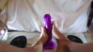 Online film Sucking foot job and riding my huge purple dildo