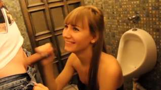 Online film college girl in leather dress have quick sex in restaurant toilet