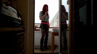 Online film Sandralein redheat in school college girl outfit smoking on Balkon