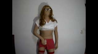 Online film Zentai lori crossdresser in gf red polka shorts