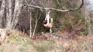 Online film Naked self-bondage in the woods gone wrong.