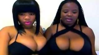 Online film Ebony lesbians teasing each other on webcam