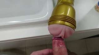 Online film Edging my desperate cock with my fleshlight moaning
