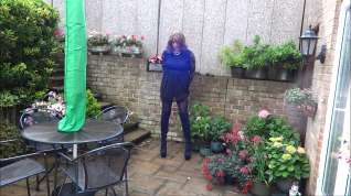 Online film Wanking and plugged in the garden in thigh high boots