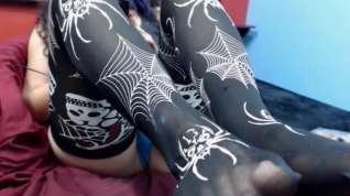 Online film Girl in black nylons with pattern teasing