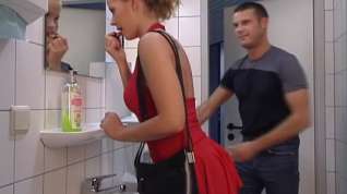 Online film Lady in Red gets her ass fucked in Toilet. Swallow